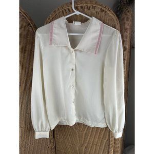 vintage blouse sz 10 Ivory And Pink 80s  Secretary Business
